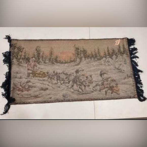 Iditarod Dog Sled and Sunset Vintage Italian Made Tapestry - Picture 4 of 5